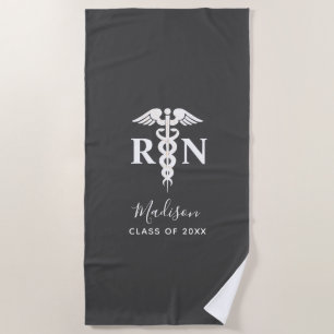 Nurse Graduation Medical Grey White Personalized Beach Towel