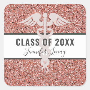 Nurse Graduation Modern Rose Gold Glitter Name Square Sticker
