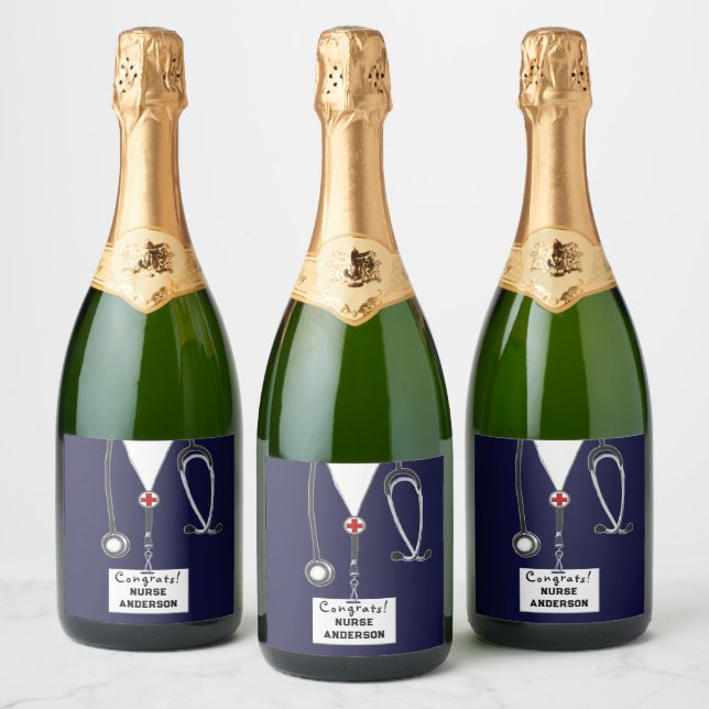 Nurse Graduation Nursing School Sparkling Wine Lab Sparkling Wine Label (Bottles)