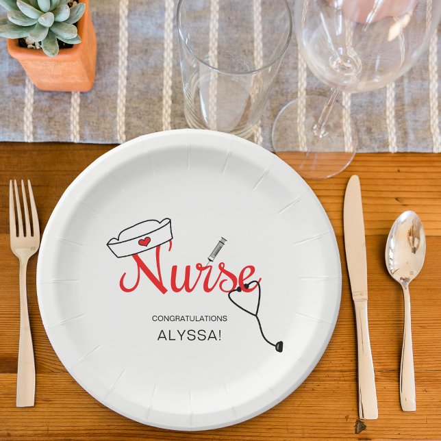 Nurse Graduation Paper Party Plates, modern red Plates (Creator Uploaded)
