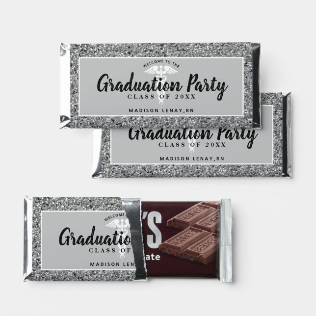Nurse Graduation Party Black Silver Personalized Hershey Bar Favors (Front)