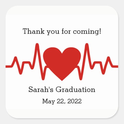 Nurse graduation party favor sticker  heart beat