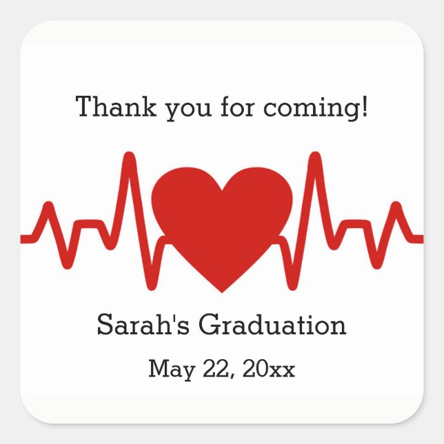 Nurse graduation party favor sticker / heart beat (Front)