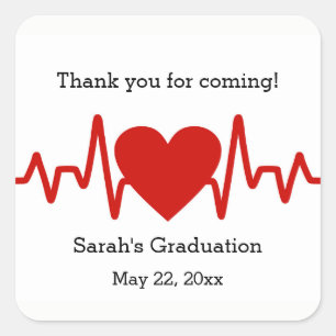 Nurse graduation party favor sticker / heart beat