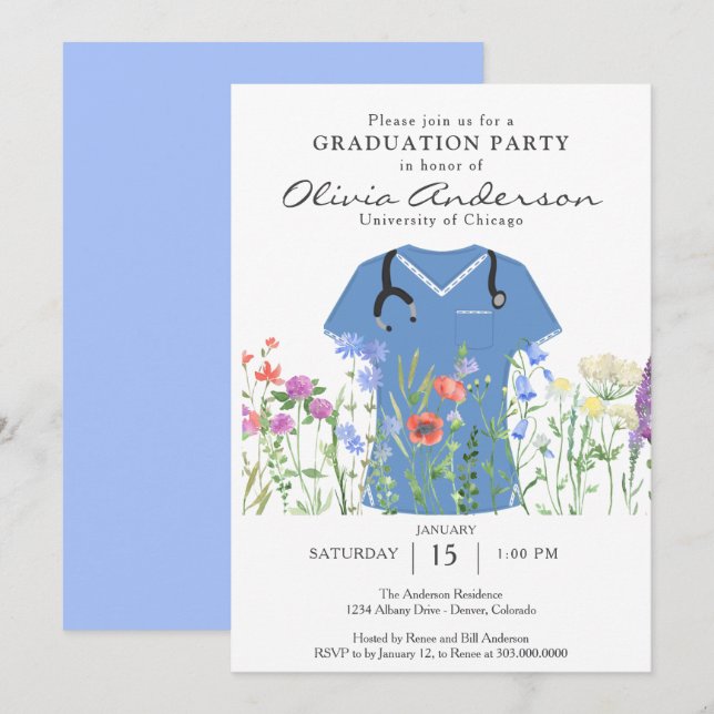 Nurse Graduation Party  Invitation (Front/Back)