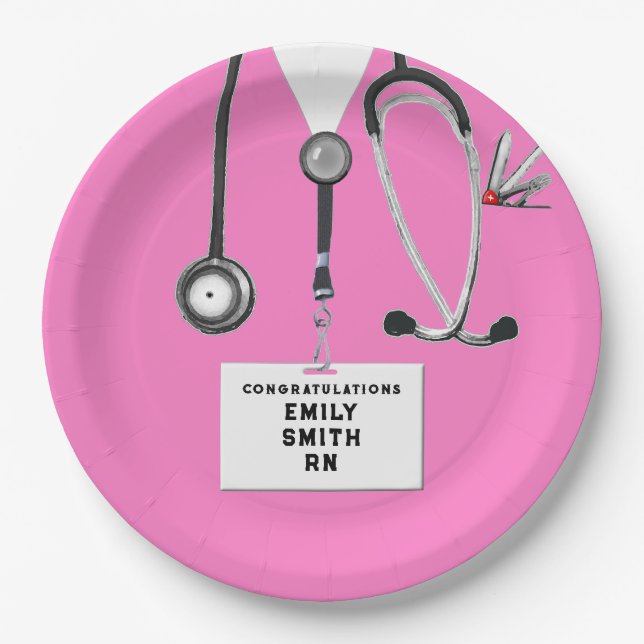 Nurse Graduation Party Pink Paper Plates (Front)