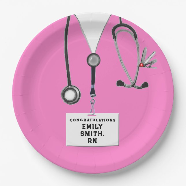 Nurse Graduation Party Pink Paper Plates (Front)