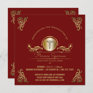 Nurse Graduation Party   Red Gold Pinning Ceremony Invitation
