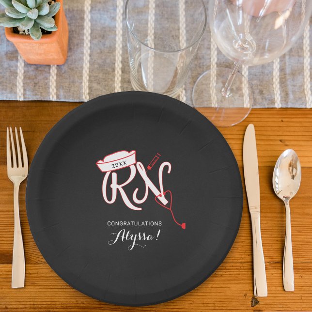 Nurse graduation party, RN chalkboard red Paper Plates (Creator Uploaded)