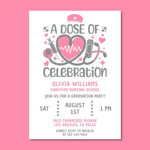 Nurse Graduation Party RN Modern Pink  Gray Invitation