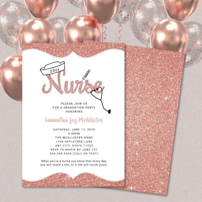 Nurse graduation party, rose gold glitter invites (Creator Uploaded)