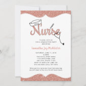 Nurse graduation party, rose gold glitter invites (Front)