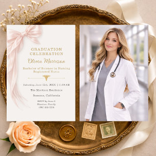 Nurse Graduation Pink Bow Photo Invitation