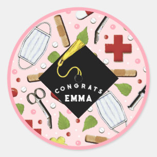 Nurse Graduation Pink Classic Round Stick Sticker