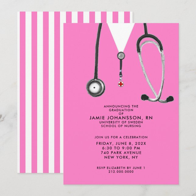 Nurse Graduation Pink Party Invitations (Front/Back)