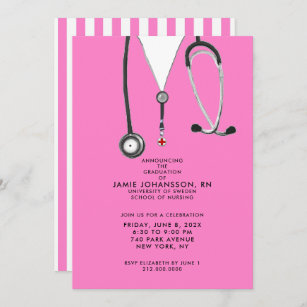 Nurse Graduation Pink Party Invitations
