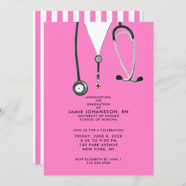 Nurse Graduation Pink Party Invitations (Front/Back)