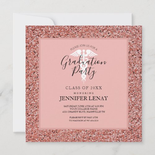 Nurse Graduation Pink Rose Gold Medical Party Card