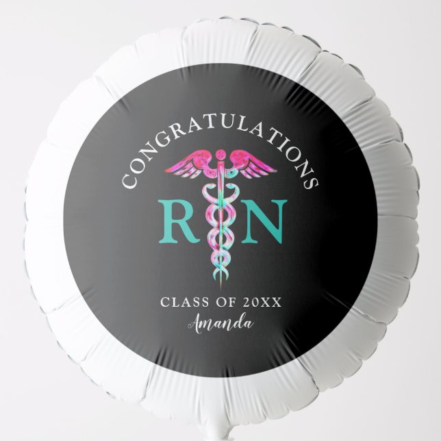 Nurse Graduation Pink Teal Caduceus Personalized Balloon (Front)