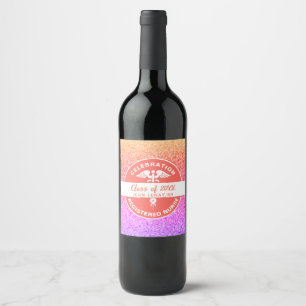 Nurse Graduation Rainbow Glitter Personalized Wine Label