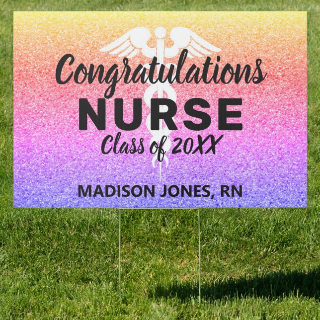 Nurse Graduation Rainbow Glitter Personalized Yard Sign (Insitu)