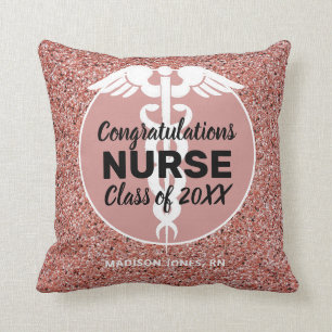 Nurse Graduation Rose Gold Glitter Personalized Throw Pillow