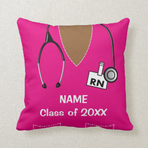 Nurse Graduation Scrub Top Pillow Magenta II