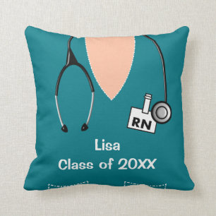 Nurse Graduation Scrub Top Teal Throw Pillow