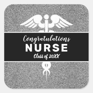 Nurse Graduation Silver Glitter Congratulations Square Sticker