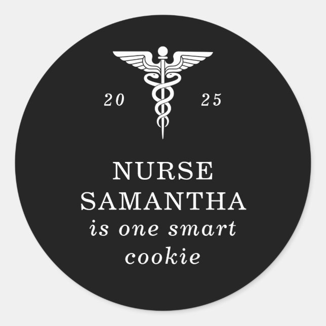 Nurse Graduation Smart Cookie Caduseus Black  Classic Round Sticker (Front)