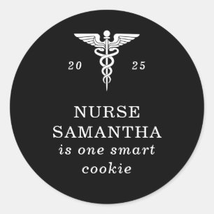 Nurse Graduation Smart Cookie Caduseus Black Classic Round Sticker