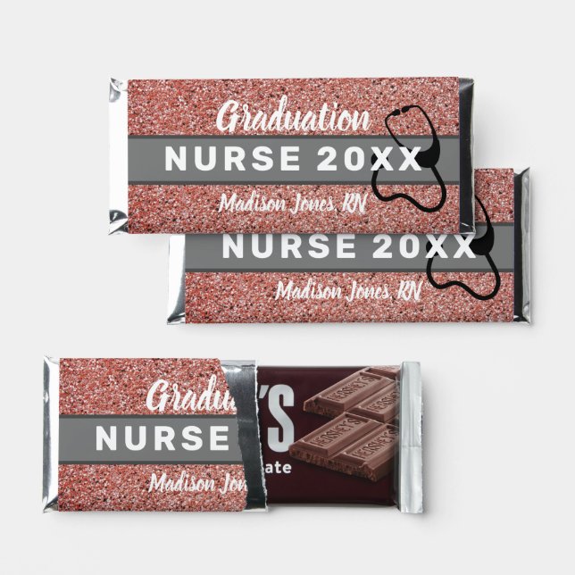 Nurse Graduation Thank You Rose Gold Personalized Hershey Bar Favors (Front)