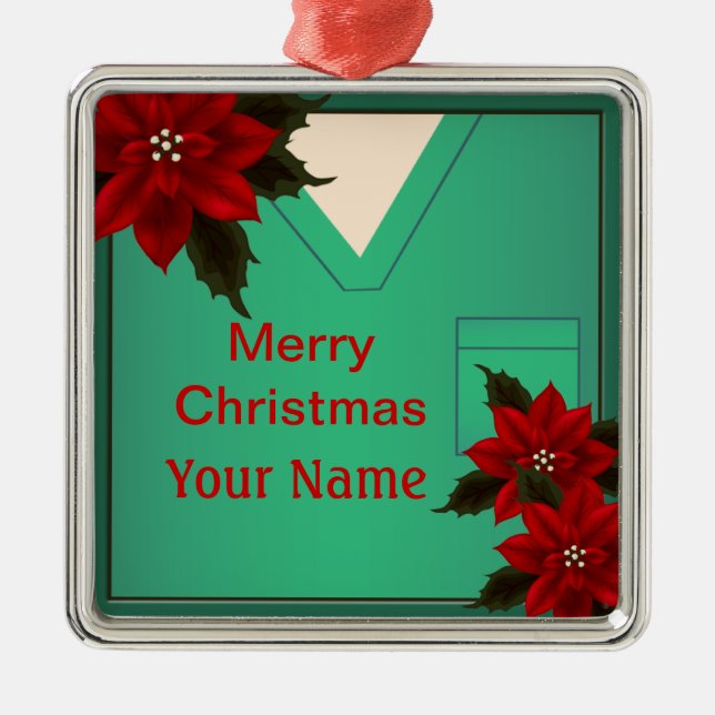 Nurse Green Scrubs Christmas Premium Ornament 5 (Front)