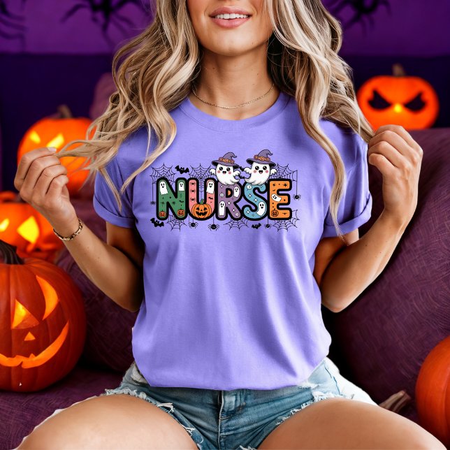 Nurse Halloween Cartoon Spooky Letters Design T-Shirt (Creator Uploaded)