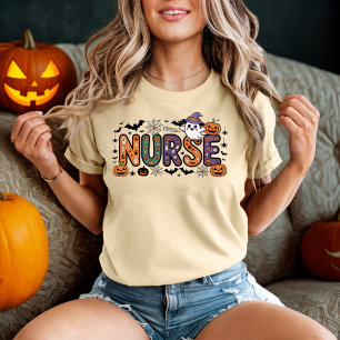 Nurse Halloween Cartoon Spooky Letters Design T-Shirt