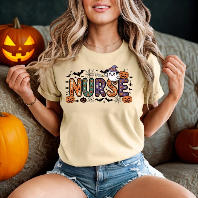 Nurse Halloween Cartoon Spooky Letters Design T-Shirt (Creator Uploaded)