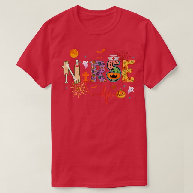 Nurse Halloween Costume Stethoscope Heartbeat Pump T-Shirt (Design Front)