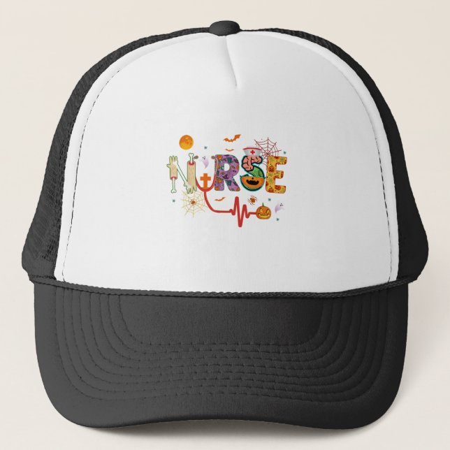 Nurse Halloween Costume Stethoscope Heartbeat Pump Trucker Hat (Front)