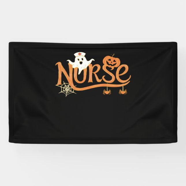 Nurse Halloween Cute Ghost and Pumpkin Essential T Banner (Horizontal)