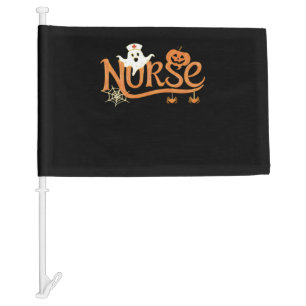 Nurse Halloween Cute Ghost and Pumpkin Essential T Car Flag