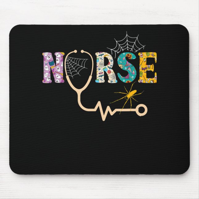 Nurse Halloween Gift With Pumpkin Boo Spider Mouse Pad (Front)