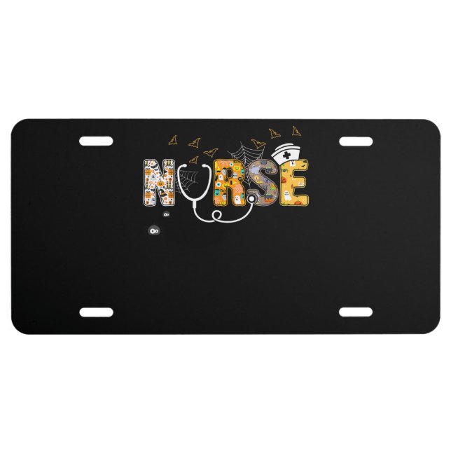 Nurse Halloween Gift With Pumpkin Boo Spider Witch License Plate (Front)