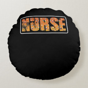 Nurse Halloween Gift With Pumpkin Spider Witch Hat Round Pillow