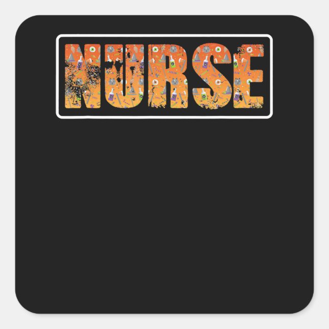 Nurse Halloween Gift With Pumpkin Spider Witch Hat Square Sticker (Front)