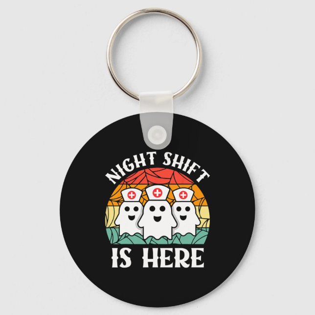 Nurse Halloween  Men Women Night Shift Crew Ghost  Keychain (Front)