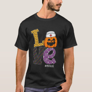 Nurse Halloween Pumpkin Costume Love PICU Nurse Li T-Shirt
