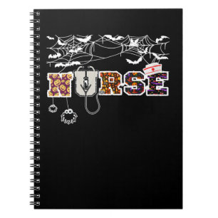 Nurse Halloween Shirt Gift With Pumpkin Boo Spider Notebook
