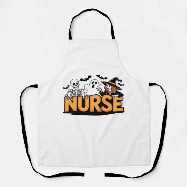 Nurse - Halloween - with ghost, witch, and skeleto Apron (Front)