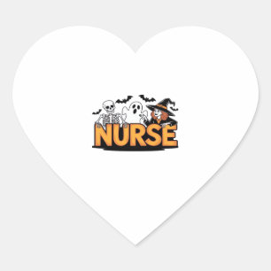 Nurse - Halloween - with ghost, witch, and skeleto Heart Sticker