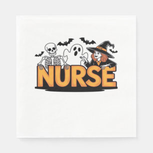 Nurse - Halloween - with ghost, witch, and skeleto Napkins